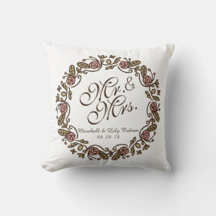 Mr. & Mrs. Elegant Floral Wedding Throw Pillow