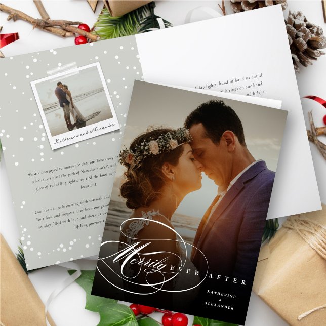 Mr & Mrs Elegant Flourish Merrily Ever After Photo Holiday Card (Mr & Mrs Elegant Flourish Script Merrily Ever After Photo Holiday Card @ fat_fa_tin)