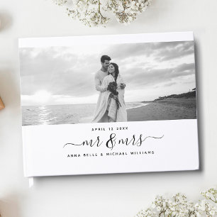 Mr & Mrs Elegant Handwritten Script Photo Wedding Guest Book