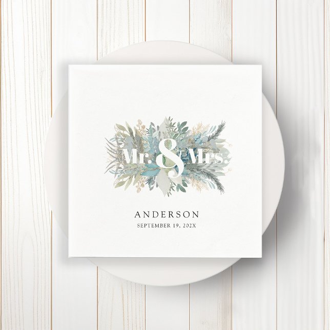 "Mr. & Mrs."  elegant leafy napkin (Creator Uploaded)