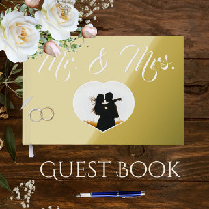 Mr Mrs Elegant Metallic Gold Photo Heart Wedding Guest Book