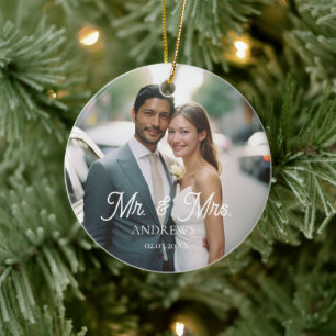 Mr. & Mrs.!  Elegant, Simpel, Photo Ceramic Ornament