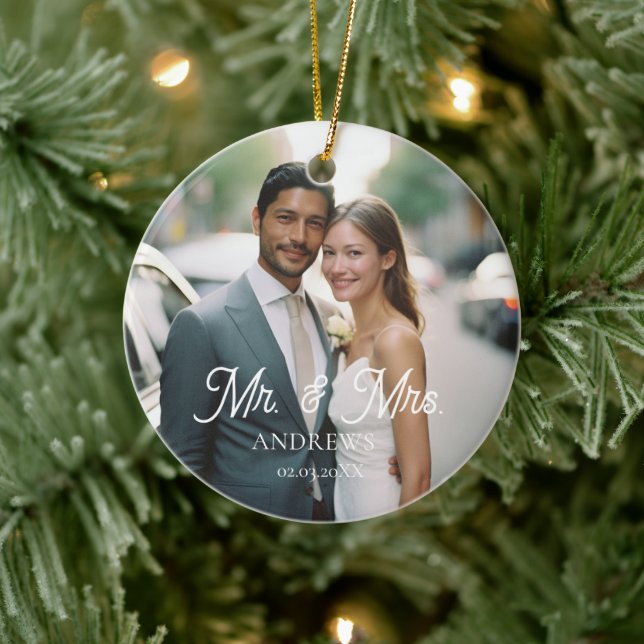 Mr. & Mrs.!  Elegant, Simpel, Photo Ceramic Ornament (Tree)