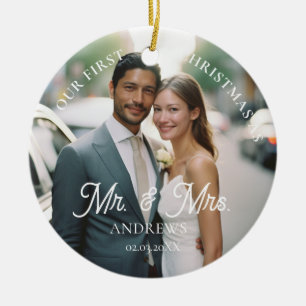 Mr. & Mrs.!  Elegant, Simpel, Photo Ceramic Ornament