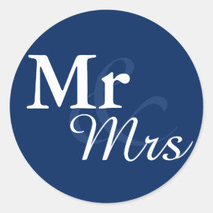 Mr&Mrs Elegant Typography Nautical Wedding Favour Classic Round Sticker