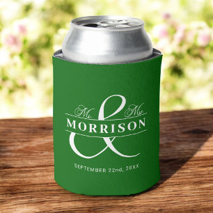 Mr Mrs Emerald Green Wedding Favour Can Cooler