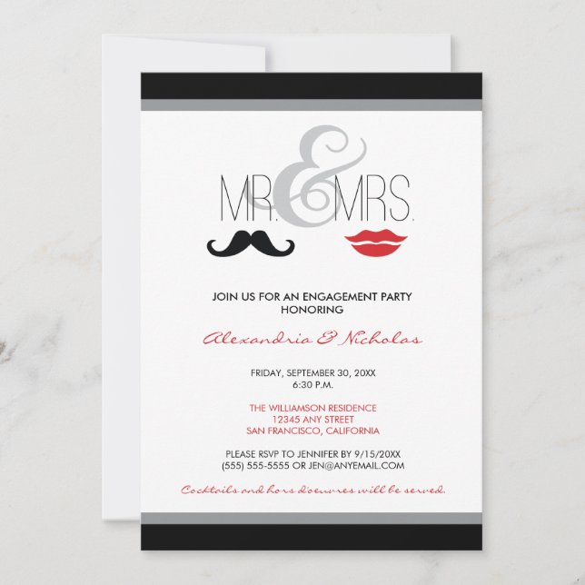 Mr. & Mrs. Engagement Party Invitation (black) (Front)