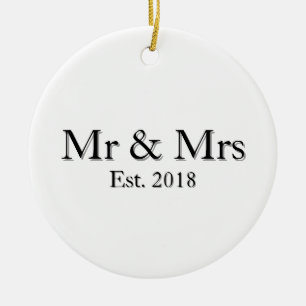Mr & Mrs Est. Year Elegant Personalised Couple Ceramic Ornament