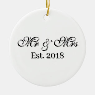 Mr & Mrs Est. Year Personalised Couple Design Ceramic Ornament