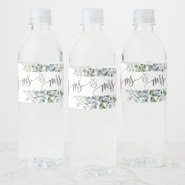 Mr & Mrs Eucalyptus Water Bottle Label (Bottles)