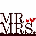 Mr & Mrs Farmer Cake Topper Standing Photo Sculpture<br><div class="desc">Decorate your wedding cake with this simple,  yet daring cake topper from Kustom By Kris. It reads "Mr." and "Mrs." with a hen and rooster between them. Contact me to have this cake topper customised with your wedding colours.</div>