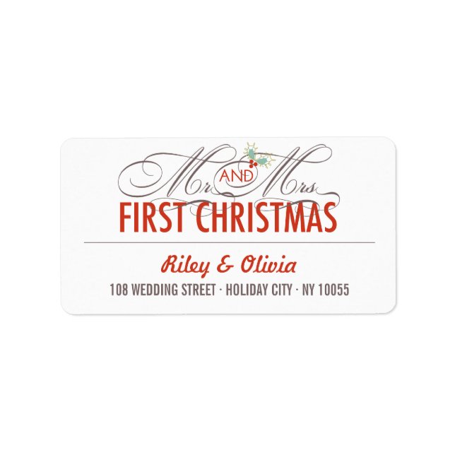 Mr & Mrs First Christmas Holiday Wedding Address Label (Front)