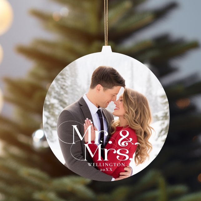 Mr & Mrs First Christmas Married Photo Ceramic Ornament (Mr & Mrs First Christmas Married Photo Ceramic Ornament)