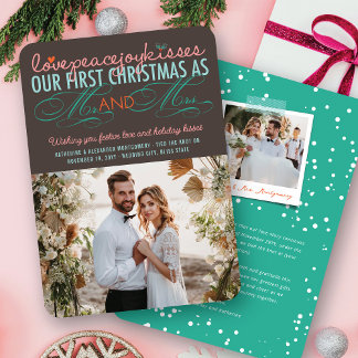 Mr & Mrs First Christmas Mistletoes Photo Wedding Holiday Card