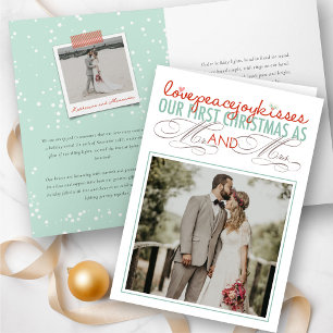 Mr & Mrs First Christmas Mistletoes Photo Wedding Holiday Card
