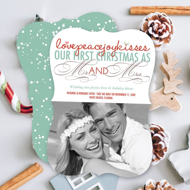 Mr & Mrs First Christmas Mistletoes Photo Wedding Holiday Card (Creator Uploaded)