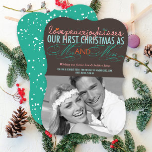 Mr & Mrs First Christmas Mistletoes Photo Wedding Invitation