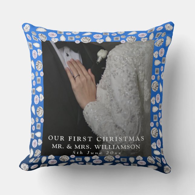 Mr & Mrs First Christmas Photo Wedding  Cushion (Front)