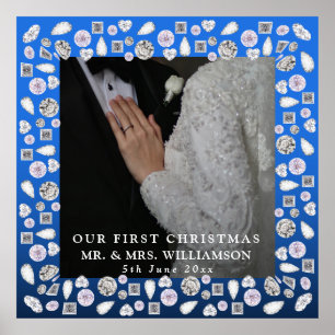 Mr Mrs First Christmas Photo Wedding Square Sticke Poster