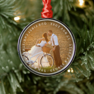 Mr & Mrs First Christmas Wedding Photo Ornament