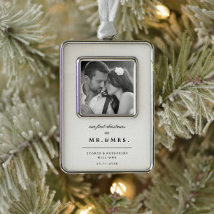 Mr & Mrs First Christmas Wedding Photo Ornament