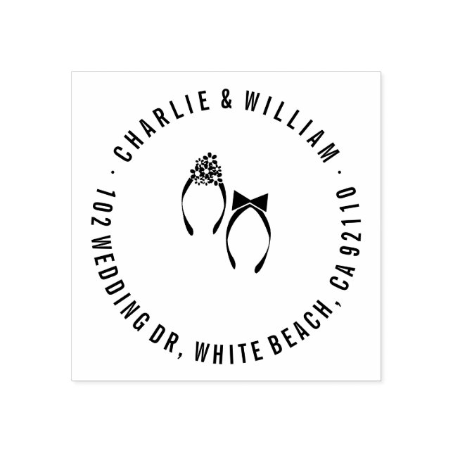 Mr & Mrs Flip Flops Beach Wedding Rubber Stamp (Imprint)