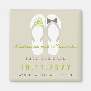 Mr & Mrs Flip Flops Beach Wedding Save The Date Magnet