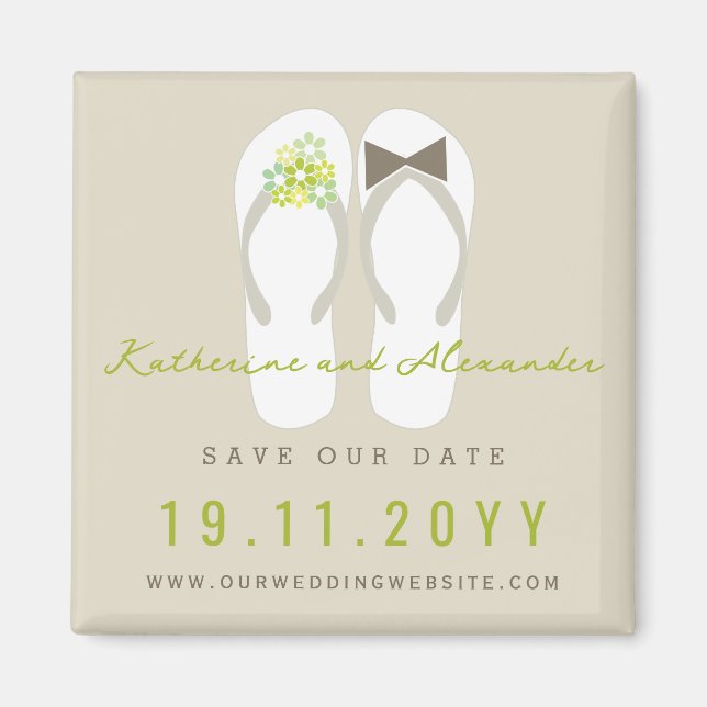 Mr & Mrs Flip Flops Beach Wedding Save The Date Magnet (Front)