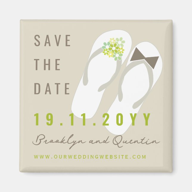 Mr & Mrs Flip Flops Beach Wedding Save The Date Magnet (Front)