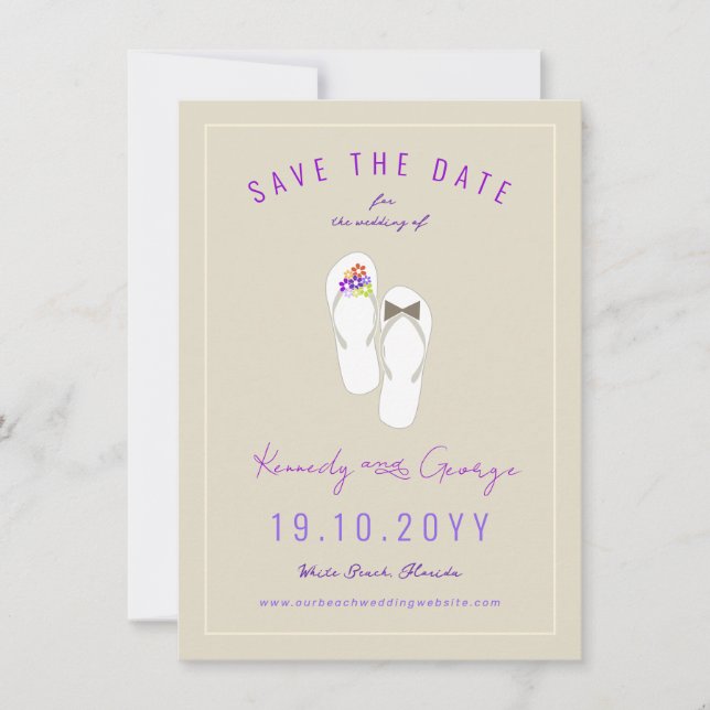 Mr & Mrs Flip Flops Daisies Beach Wedding Photo Save The Date (Front)