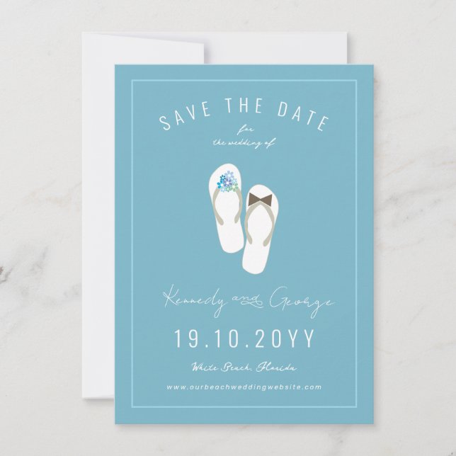 Mr & Mrs Flip Flops Daisies Beach Wedding Photo Save The Date (Front)