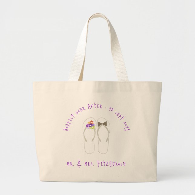 Mr & Mrs Flip Flops Flowers Beach Wedding Tote Bag (Front)