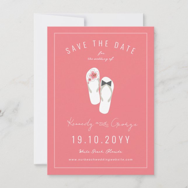 Mr & Mrs Flip Flops Hibiscus Beach Wedding Photo Save The Date (Front)