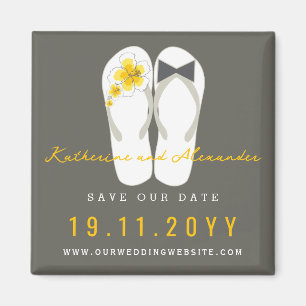 Mr & Mrs Flip Flops Hibiscus Wedding Save The Date Magnet