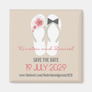 Mr & Mrs Flip Flops Hibiscus Wedding Save The Date Magnet