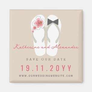 Mr & Mrs Flip Flops Hibiscus Wedding Save The Date Magnet