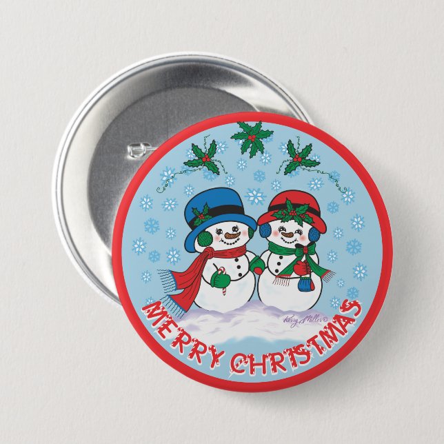 Mr. & Mrs. Frosty The Snowman 7.5 Cm Round Badge (Front & Back)