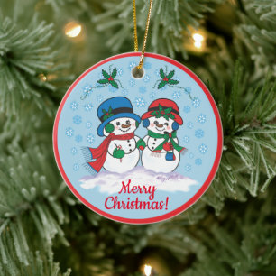 Mr. & Mrs. Frosty The Snowman Ceramic Ornament