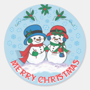 Mr. & Mrs Frosty The Snowman Classic Round Sticker