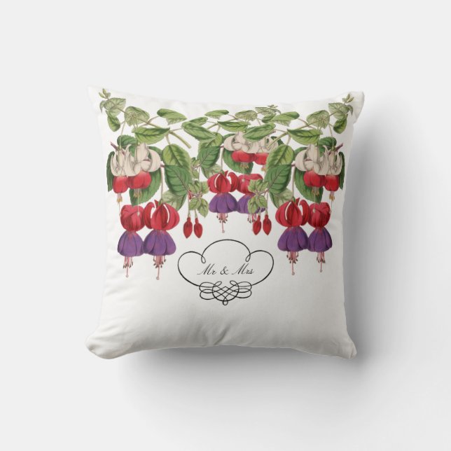 Mr & Mrs Fuschia Flower Throw Pillow (Front)