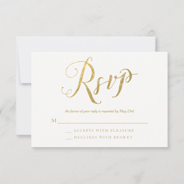 Mr & Mrs Gold Elegant Wedding RSVP Response Cards (Front)