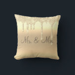 Mr. & Mrs. Gold Glitter Wedding Keepsake Elegant Cushion<br><div class="desc">Beautiful gold satin-look glitter "Mr. & Mrs."I love you" pillow.  How pretty this would be on a bed or chase lounge in a bedroom.  One side is for the new Mr. and Mrs.  The other side has “I Love You” typography.</div>