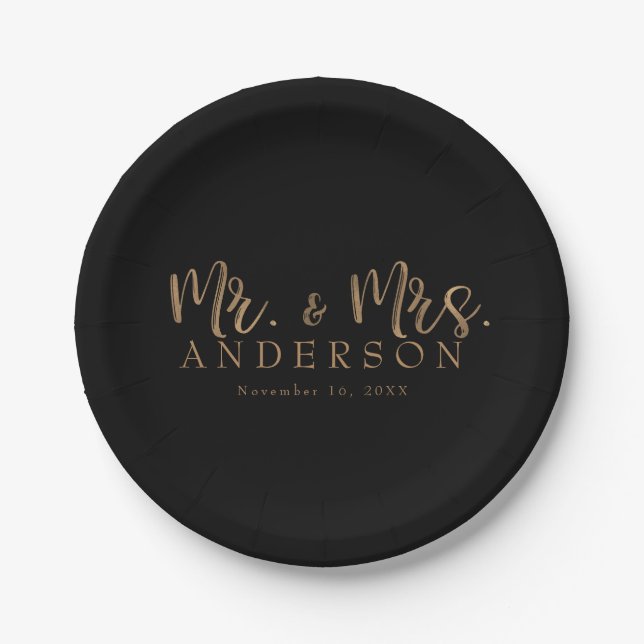 MR. & MRS. Gold Script Typography Modern Minimal Paper Plate (Front)