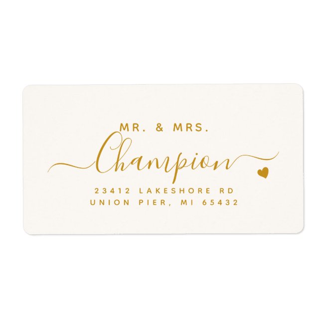 Mr. & Mrs. Gold Script Wedding Return Address (Front)
