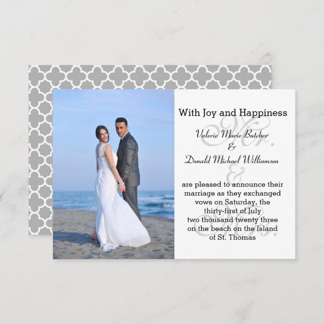 Mr. & Mrs. Grey - 3x5 Photo Marriage Announcement (Front/Back)