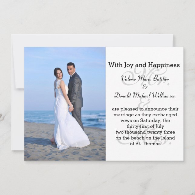 Mr. & Mrs. Grey - Photo Marriage Announcement (Front)