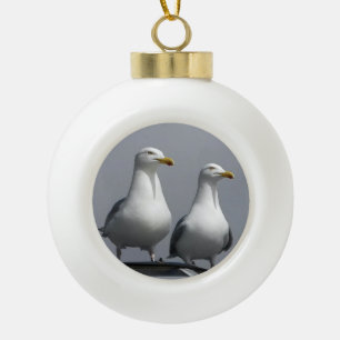 Mr & Mrs Gully Bold Funny Seagull Couple Novelty Ceramic Ball Christmas Ornament