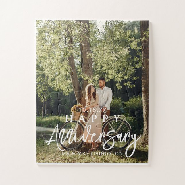 Mr & Mrs Happy Wedding Anniversary Custom Photo Jigsaw Puzzle (Vertical)