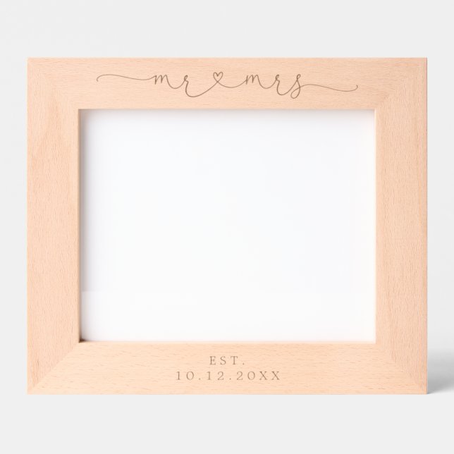 Mr Mrs Heart Personalised Wedding Etched Frames (Front)
