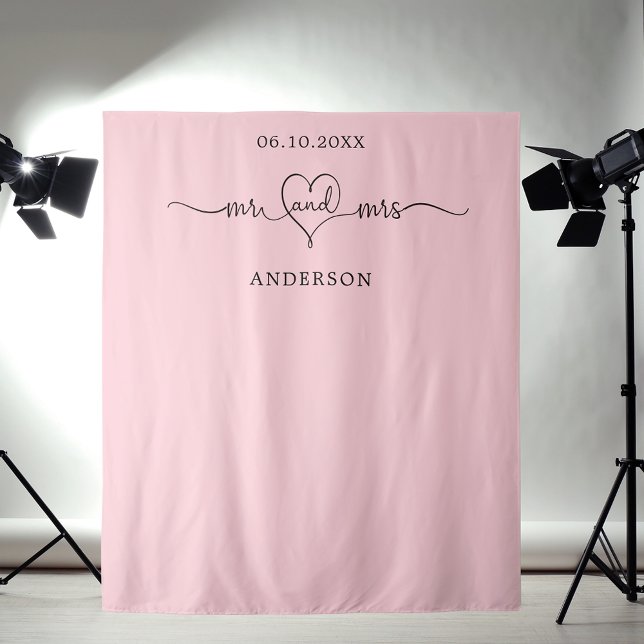 Mr mrs heart photo blush pink wedding tapestry (Creator Uploaded)